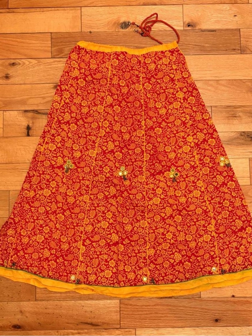Cotton Adjustable Women’s Red & Yellow Floral Traditional Skirt